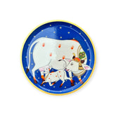 Hand-Painted Pichwai Divine Cow & Calf Wall Plate White Speckless Stars